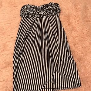 Strapless black and white striped dress